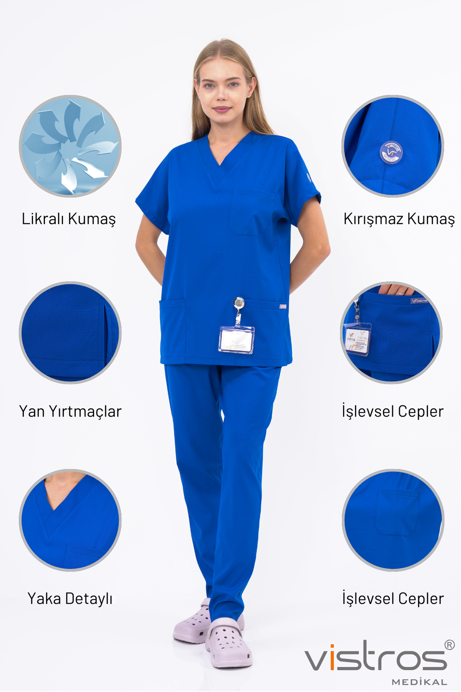 V Yaka Detaylı Doktor Hemşire Forması Medikal Forma Cerrahi Likralı Kumaş UNISEX Pantolon (Alt) V-002A 